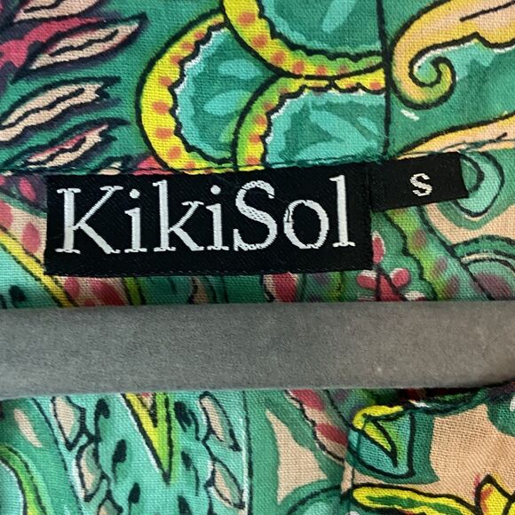 Kikisol Tunic Womens Small Green Tropical 100% Cotton Beachy Boho Vacation - Picture 3 of 6